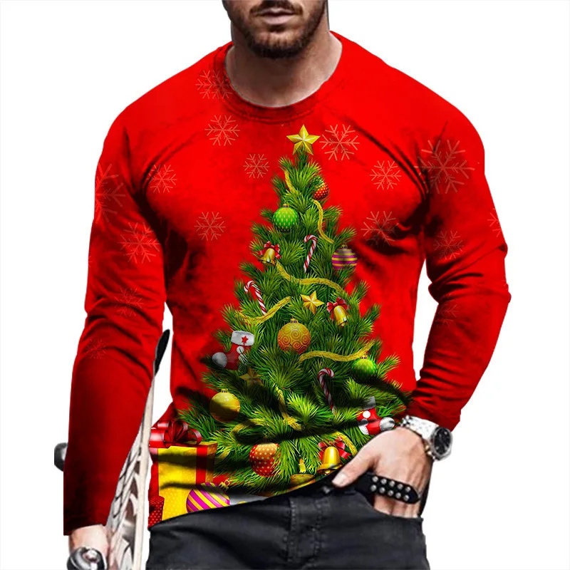 

Vintage T Shirt For Men 3d Printed Christmas Pattern Shirt O-neck Full Sleeve Oversized Tops Harajuku Streetwear Men Clothing