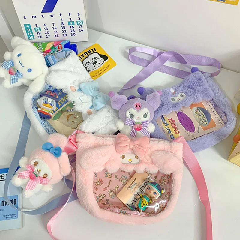 Sanrio Kawaii плюшевые сумки Cinnamoroll Melody Kuromi сумка через плечо мультяшная прозрачная