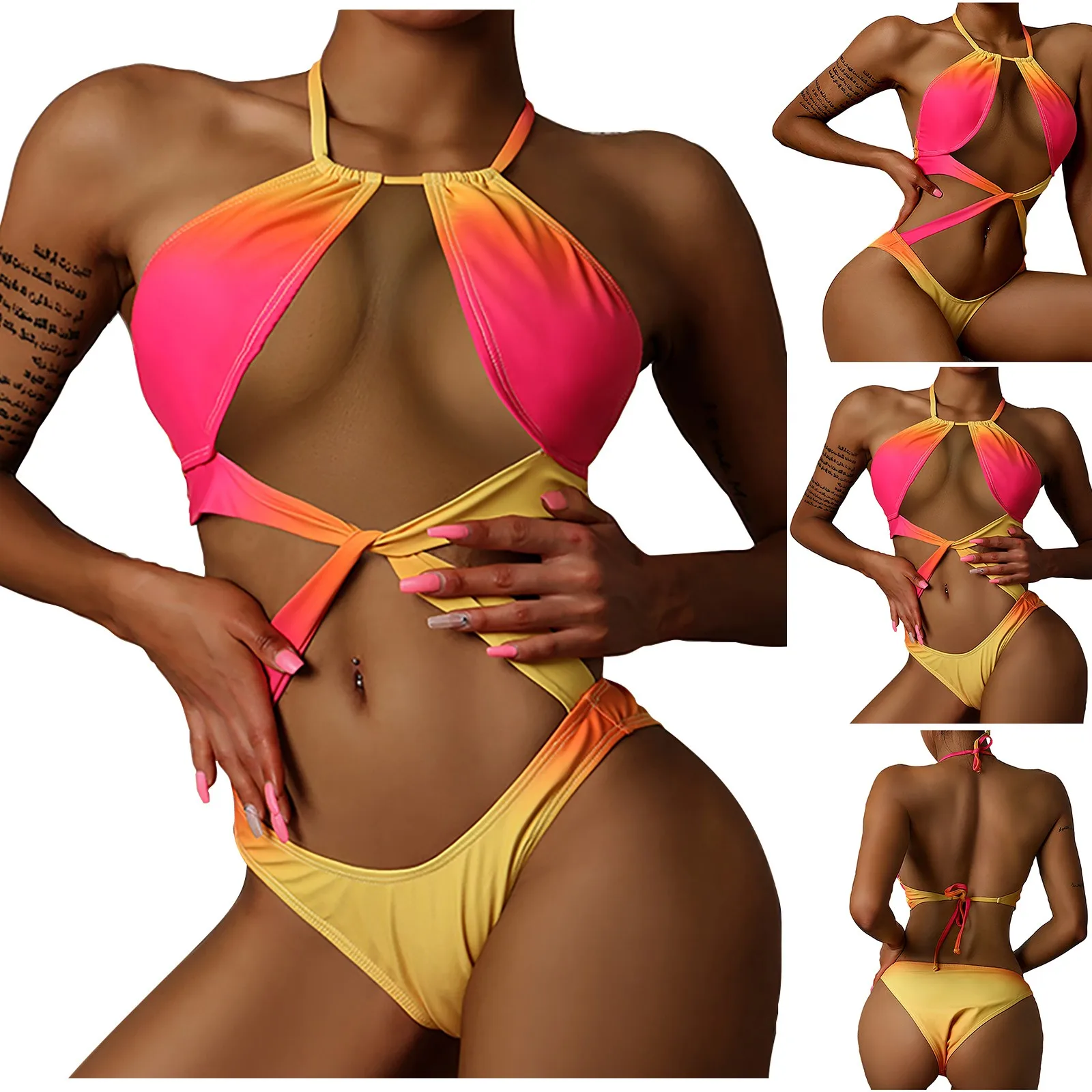 

Соблазнительное бикини 2022, купальники, женское бикини с цифровым принтом, привлекательный слитный купальник с цветным градиентом, комплект...