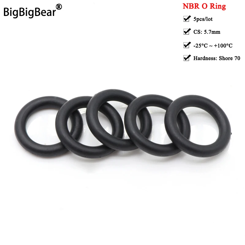 

5pcs NBR O Ring Seal Gasket Thickness CS 5.7mm OD 30~300mm Nitrile Butadiene Rubber Spacer Oil Resistance Washer Round Shape