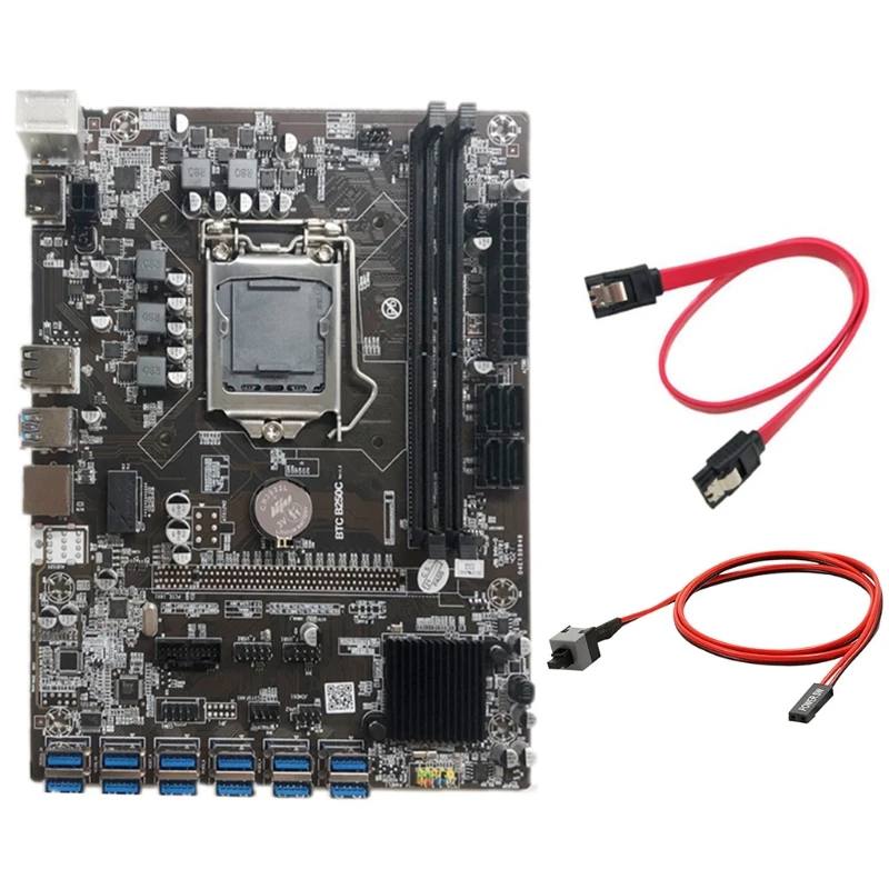 

Материнская плата G5AA B250C для майнинга BTC, видеокарта 12 PCI-E для USB3.0 LGA 1151 DDR4 с кабелем SATA + кабель переключения для майнинга BTC