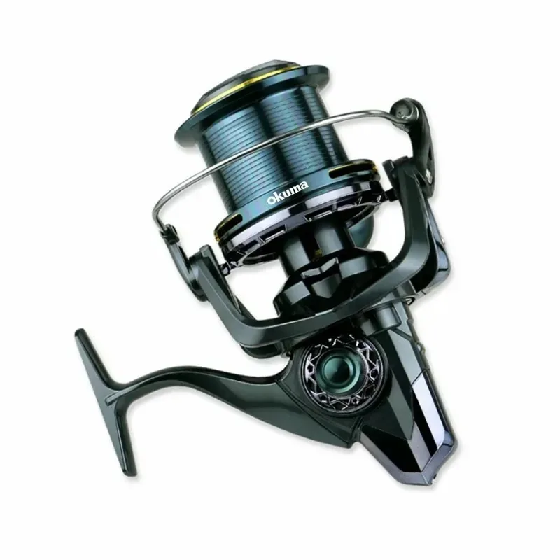 Фото Рыболовная катушка OKUMA 9000-14000, металлическая, для дальнего заброса, с направляющей шпулей, передаточное число 4.7:1, тормозная сила 30 кг. №3