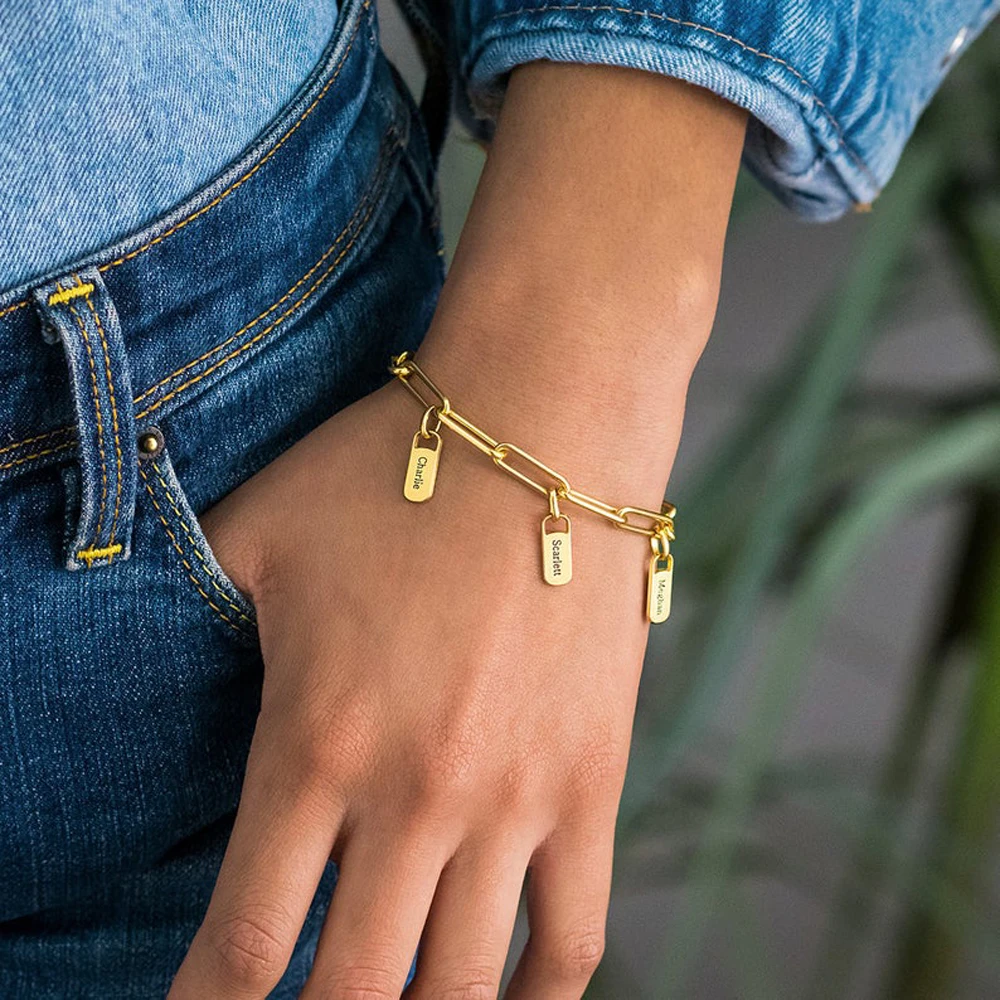 

Personalized Rectangular Women Bracelets Customized Multiple Nameplate Names Pendant Stainless Steel Bracelets Brazalete Hombre