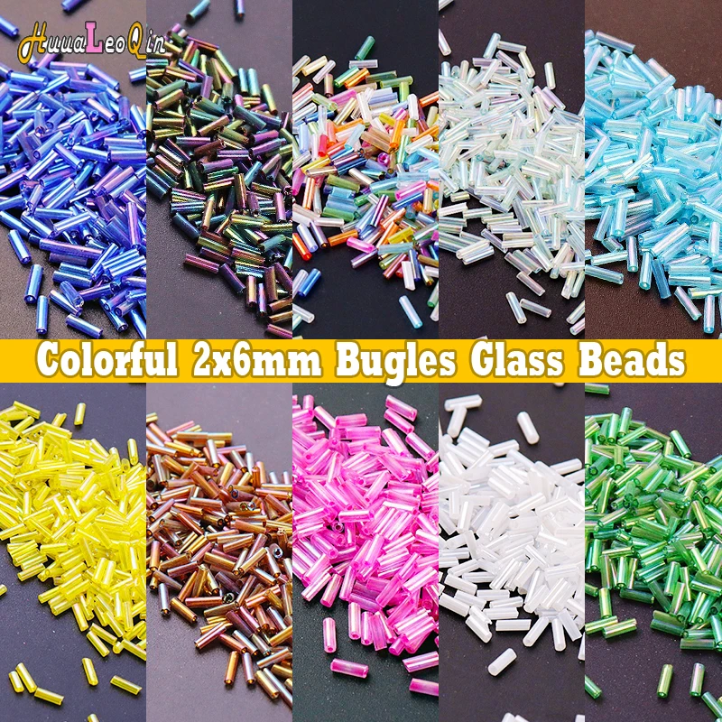 

5g/10g 2x6mm Colorful Bugles Glass Beads Bugles Loose Spacer Seed Beads for Needlework Jewelry Making DIY Garments Accessories