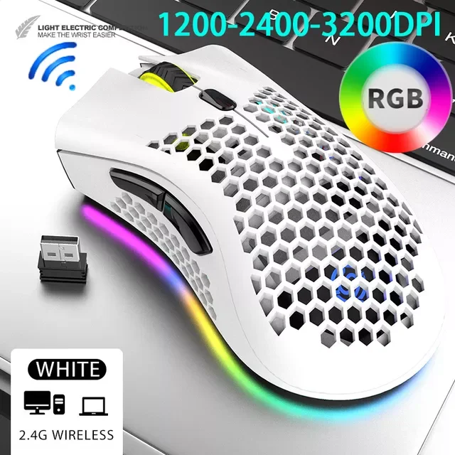 

2022New Rechargeable USB 2.4G Wireless RGB Light Honeycomb Gaming Mouse Desktop PC Computers Notebook Laptop Mice Mause Gamer Cu