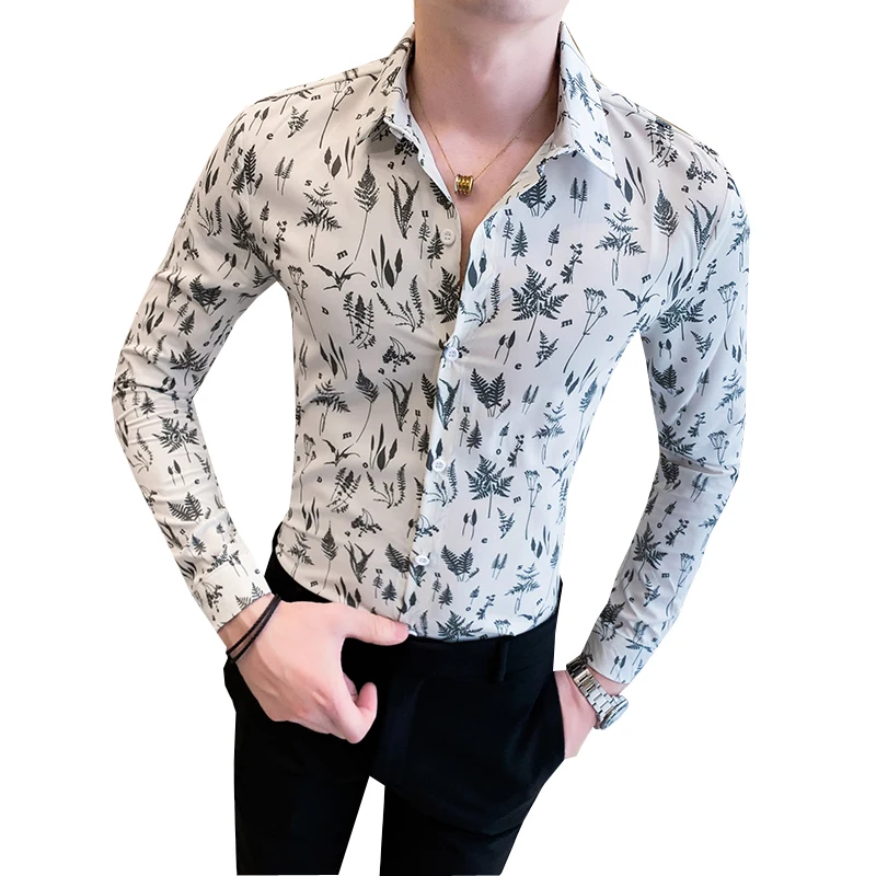 2022 Spring Floral Men's Shirts Slim Business Social Casual Shirt Long Sleeve Streetwear Party Nightclub Tuxedo Camisa Masculina