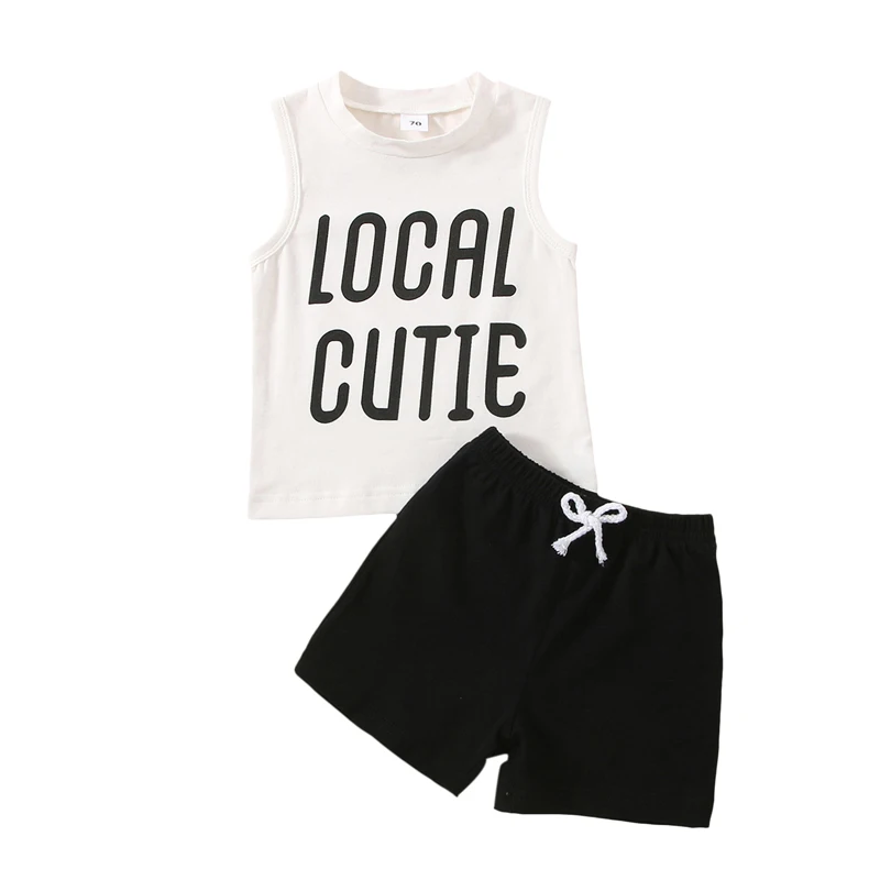 

Bmnmsl 2Pcs Baby Boy Summer Outfits, Sleeveless Letter Print Tank Tops + Knot Front Shorts Set