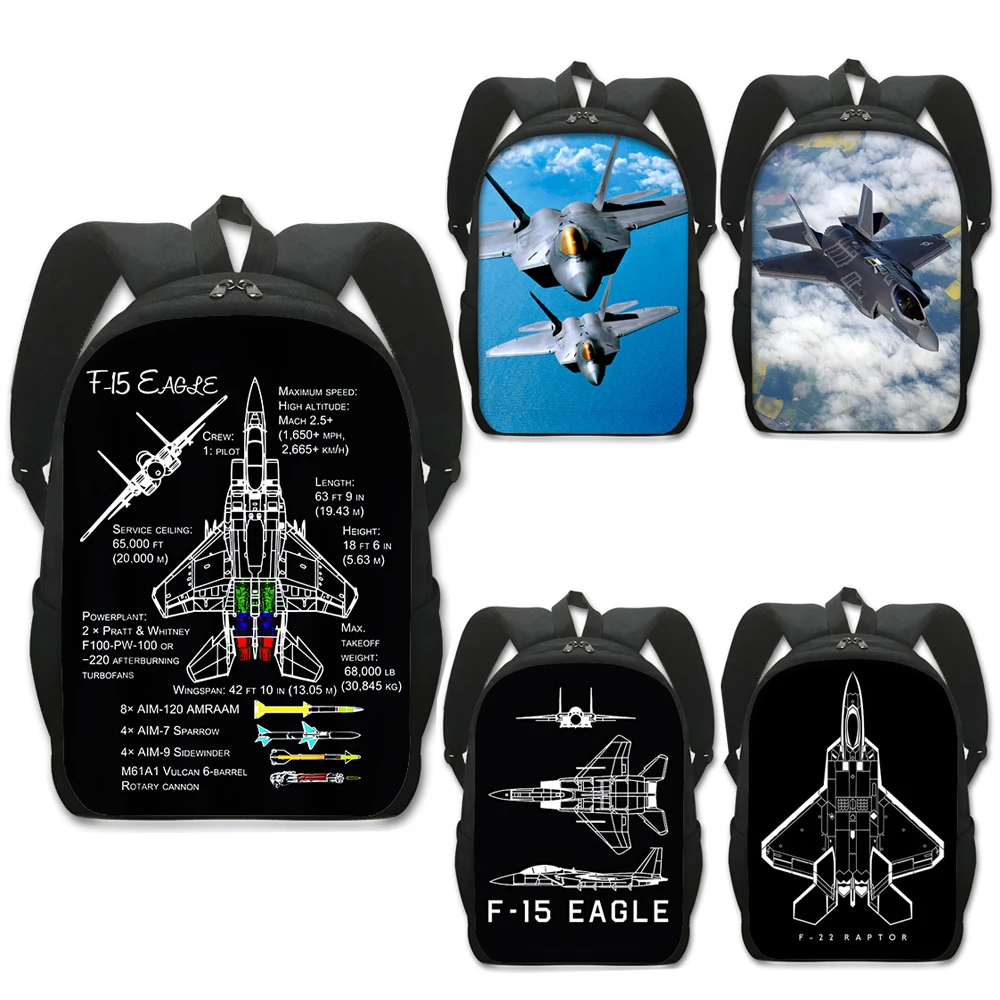 

F-15 Eagle Military Fighter Jet Backpack F-22 Raptor Men Travel Bags Teenager Boys Children School Bags Male Rucksack Bookbag