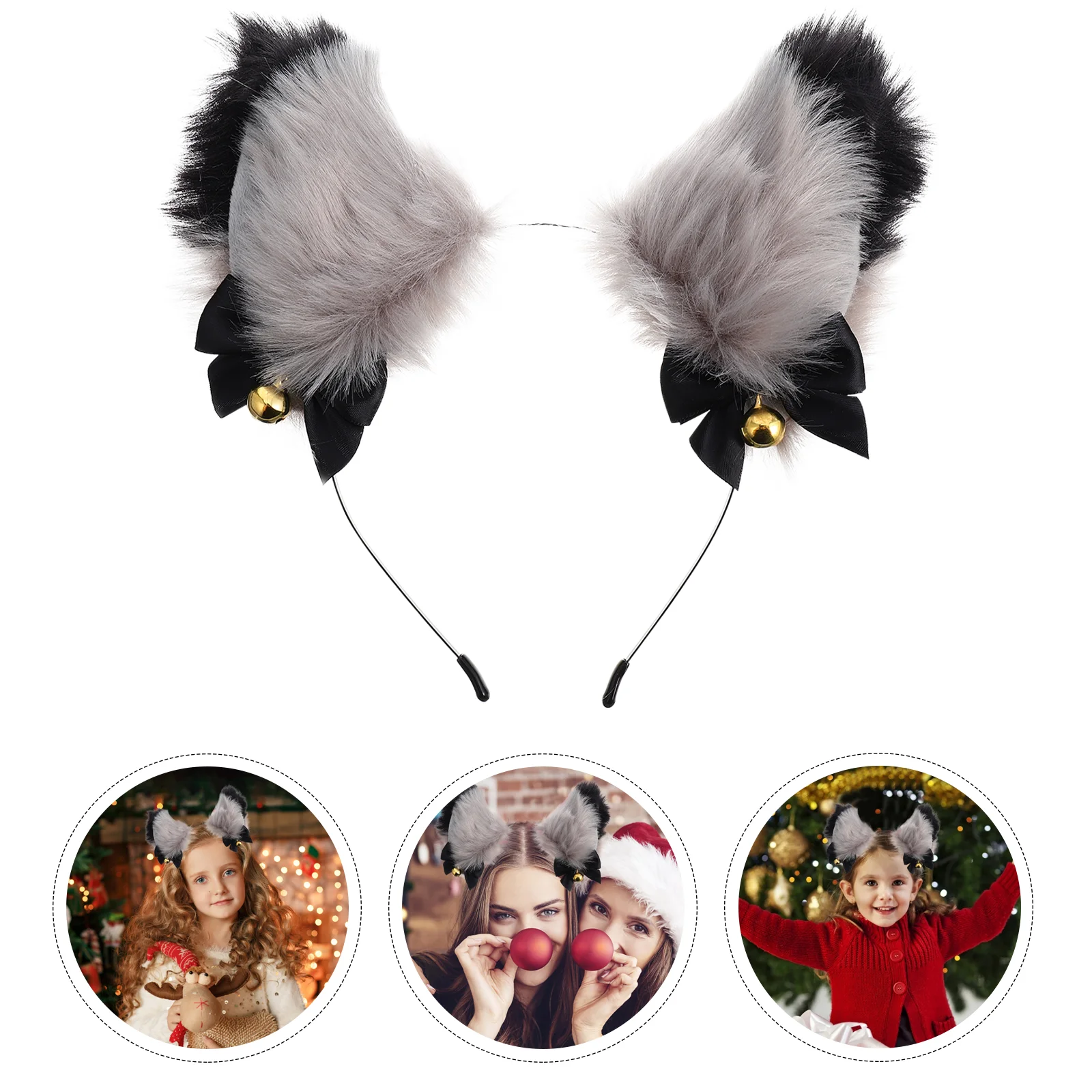 Головной убор с кошачьими ушками повязка на голову колокольчиком перьями