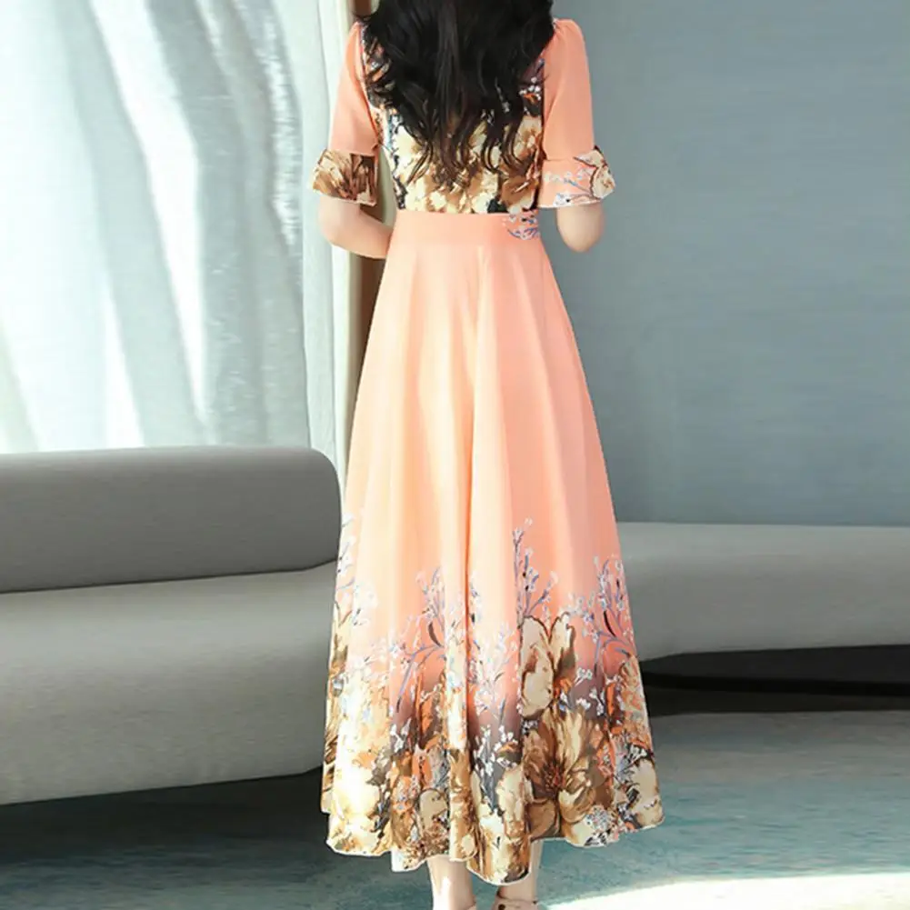 

Summer Dress Anti-pilling Casual Dress Mid Waist Floral Print Summer Dress