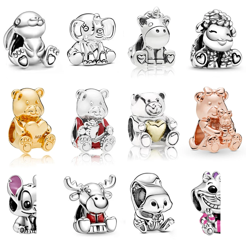 

Браслет с бусинами Pam, аксессуары из стерлингового серебра S925 пробы, пух, медведь, корона, волшебная шапочка, искусственные бусины