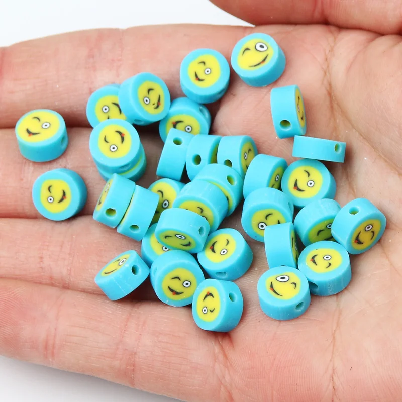 

20-100pcs Blue Smiley Clay Spacer Beads Polymer Clay Beads For Jewelry Making Handmade Bracelet Necklace DIY Accessories 9mm