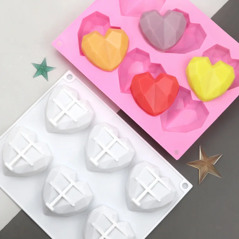 3D Mousse Cake Mold Bakeware Soap Form Pastry Tools Cake Diamond Silicone Love Mould Decorating Heart Mold