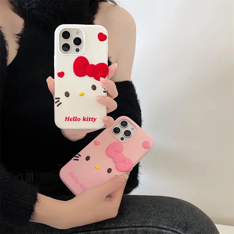 Для iphone 16 Pro Max 15 14 Plus 13 12 Hello Kitty 3D Чехол для телефона с мультяшным бантом Подарок