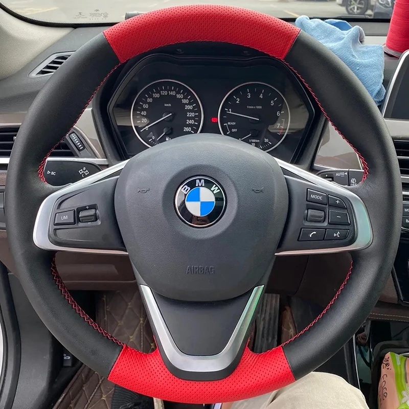 Фото Для BMW F45 F46 X1 F48 2015-2019 X2 F39 2018-2019: Износостойкий чехол на руль из замши ручной работы №3