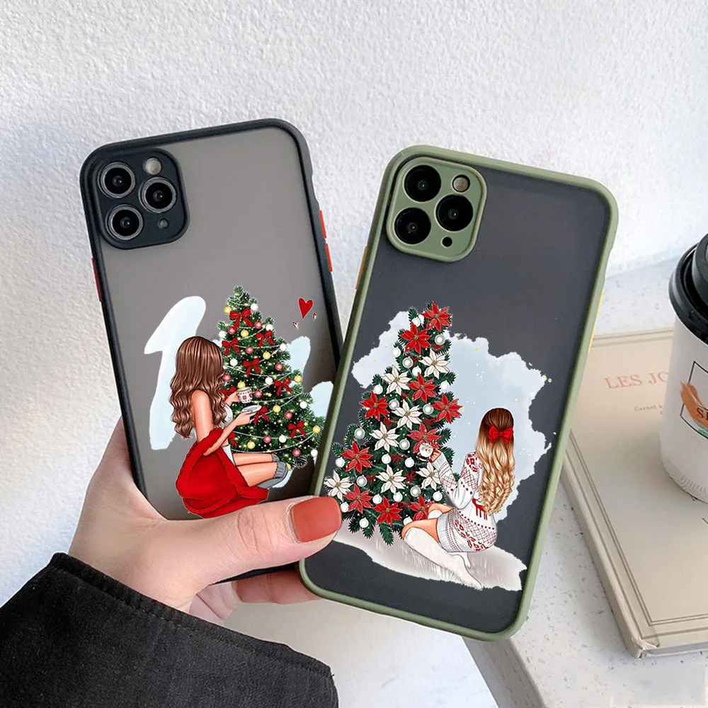Полупрозрачный чехол для телефона Skin Feel iPhone 16 Pro Max 15 14 13 12 11 7 8 Plus SE Mini XR X Christmas Beauty