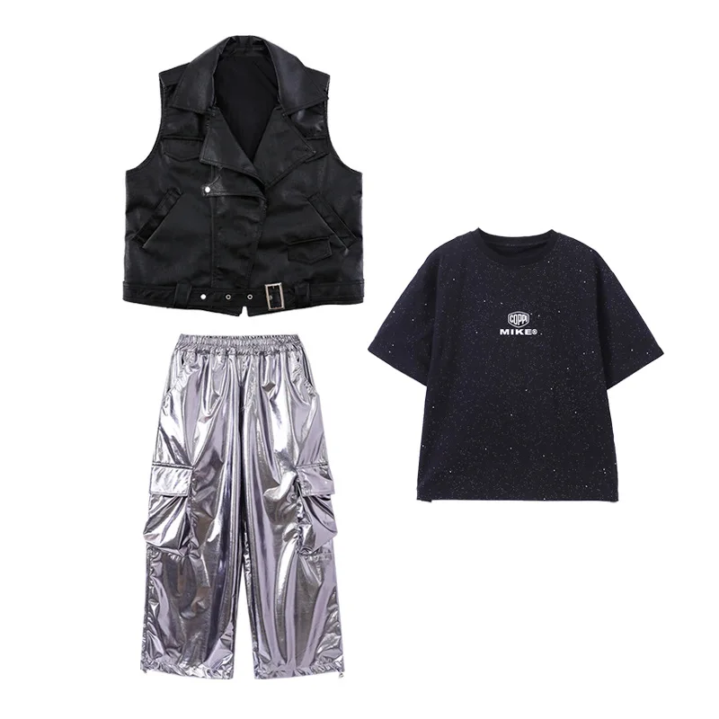 Детская модная одежда для уличного танца мотоциклетная в стиле хип-хоп кожаная