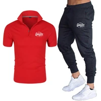 new mens summer casual suit polo shirt pants two piece business mens short sleeved t shirt brand clothes sports suit