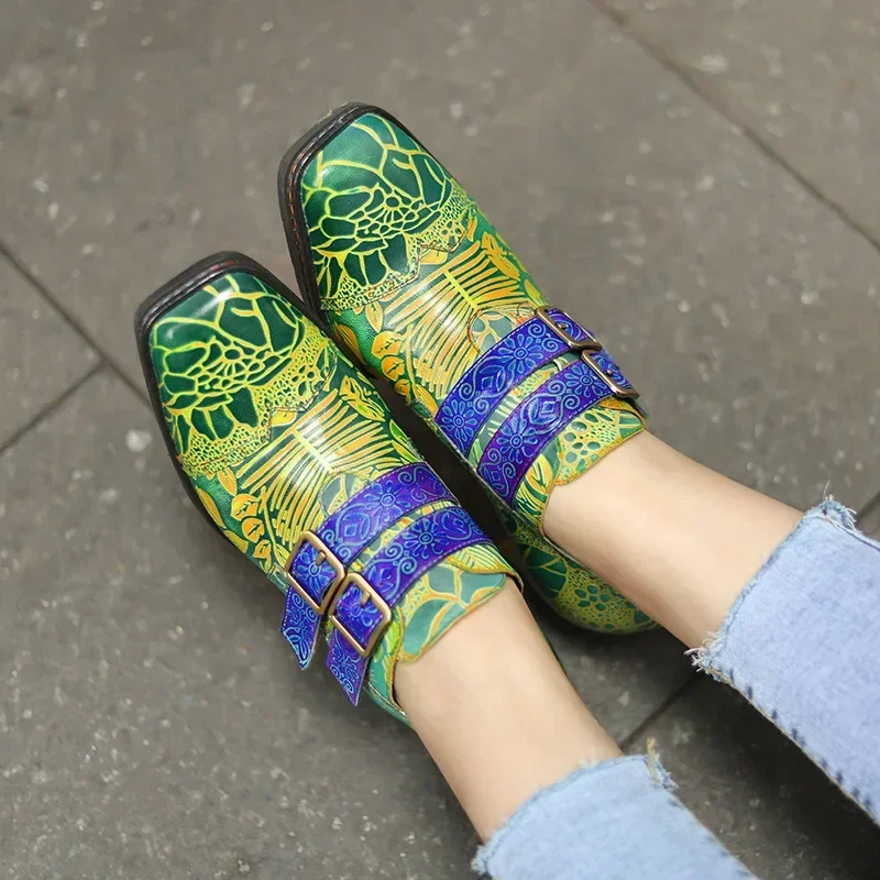 Koznoy/женские туфли-лодочки из овчины 4 см с этническим принтом Aurumn большие размеры