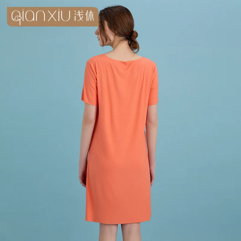 Женская ночная сорочка из бамбукового волокна с коротким рукавом и V-образным