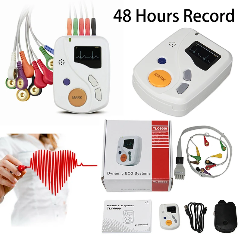 

TLC6000 12 каналы ECG 12-проводной 48-часовый анализатор, записывающее устройство с ЖК-дисплеем, мониторинг системы EKG, электрокардиограф