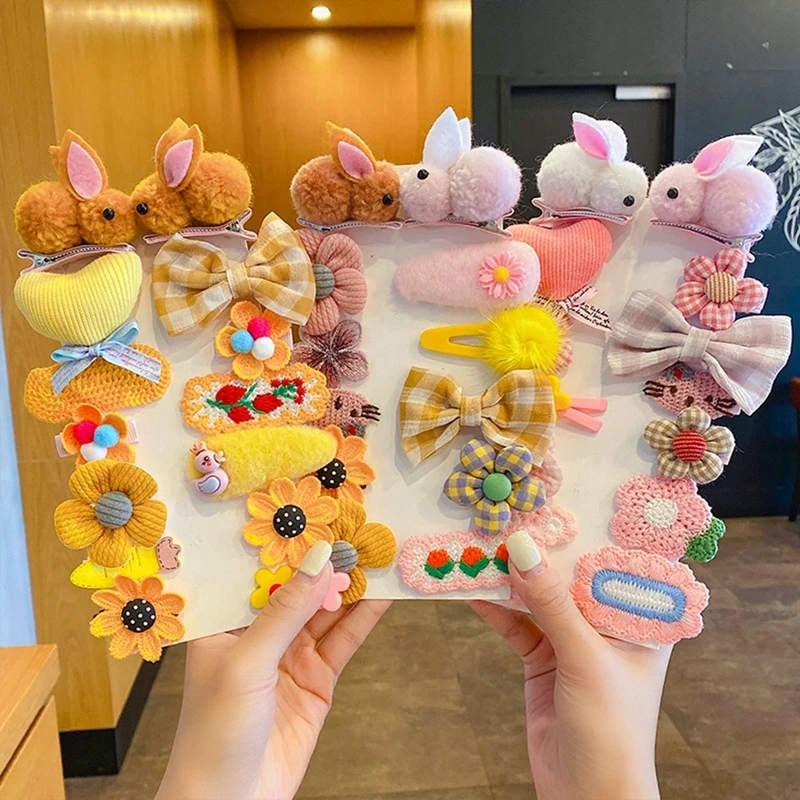 

9pcs/set Children Plush Flower Hair Clip Kids Knitting Hairclips Girls Hair Accessoreis Baby Cute Fruit Animal Bow Hairpin