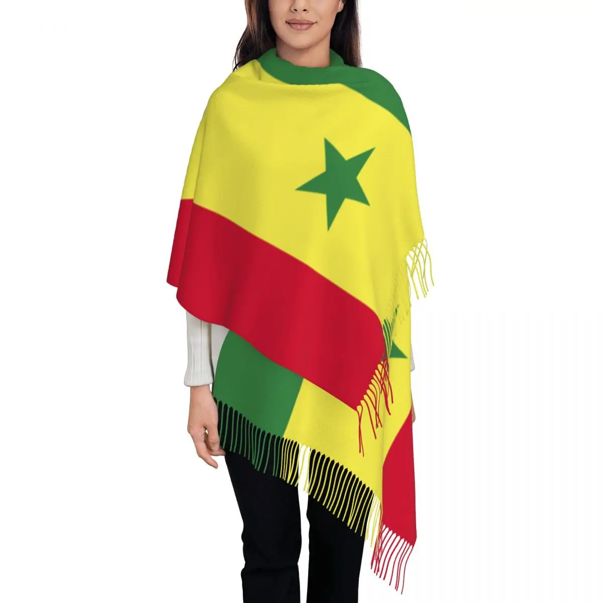 

Senegal Flag Women's Pashmina Shawl Wraps Fringe Scarf Long Large Scarf