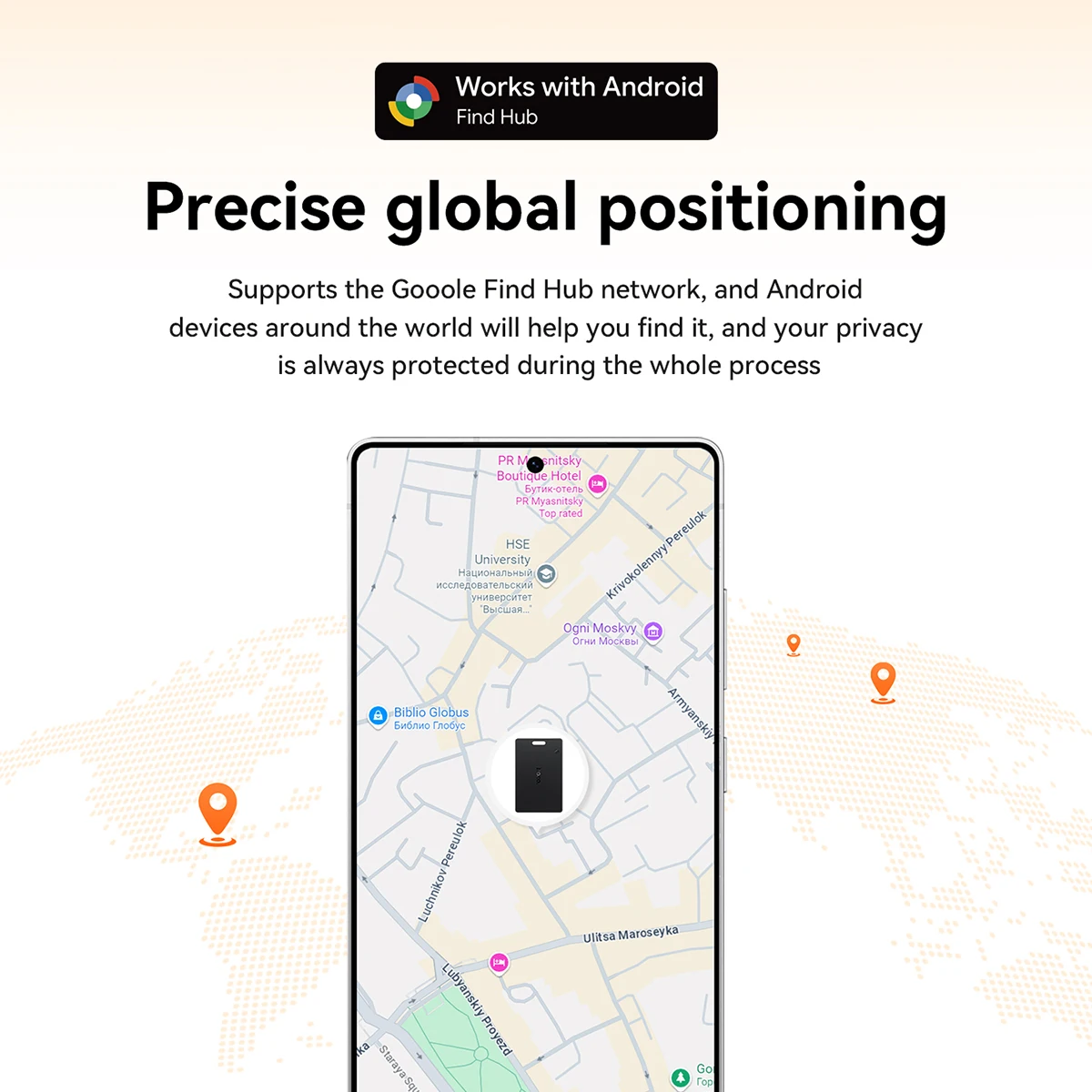 Фото HOCO E97A Ультратонкая карта-трекер с GPS, беспроводной зарядкой, водонепроницаемая, для Android, с функцией Google Find My №2