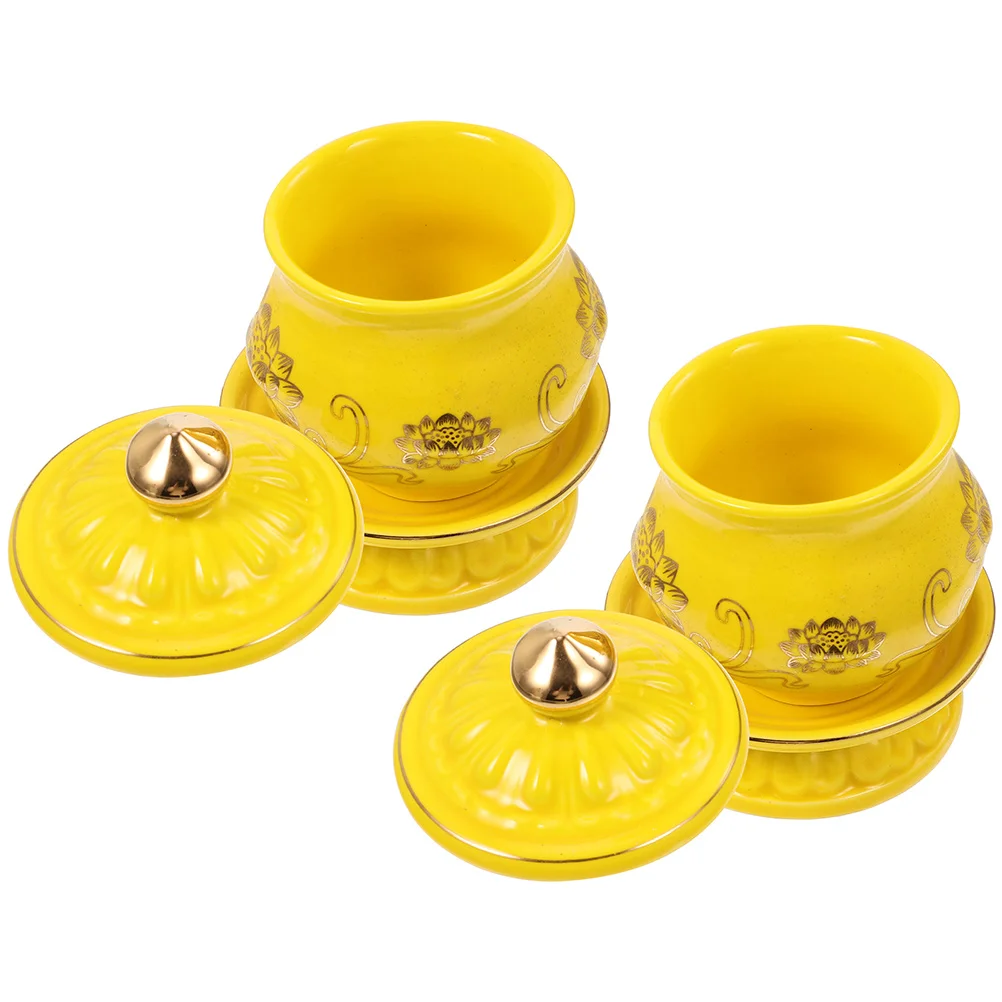 

2pcs Lotus Flower Pattern Cup Water Worship Cup Offering Cup Holy Water Bowl