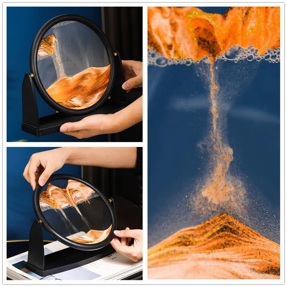 

3D Hourglass Moving Sand Art Mountain Flow Sand Picture Round Glass Dynamic Display Quicksand Paint Desktop Ornaments Decor