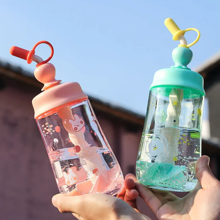 

Creative net red cartoon rotating mixing cup children's Straw Cup student portable kettle plastic cup handy cup