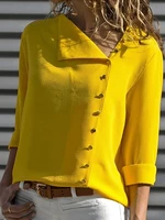 women tops and blouses 2022 fashion long sleeve skew collar chiffon blouse casual tops plus size elegent work wear shirt