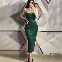lorie glitter green evening dresses sequins off shoulder sweetheart bodycon celebrity gowns sparkly shiny tea length party gown