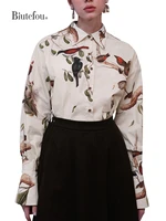 2022 autumn women wonderful bird on branche print shirt