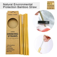 12pcsset eco friendly straw bamboo straw reusable drinking straws with clean brush case natural bamboo straws bar home tools