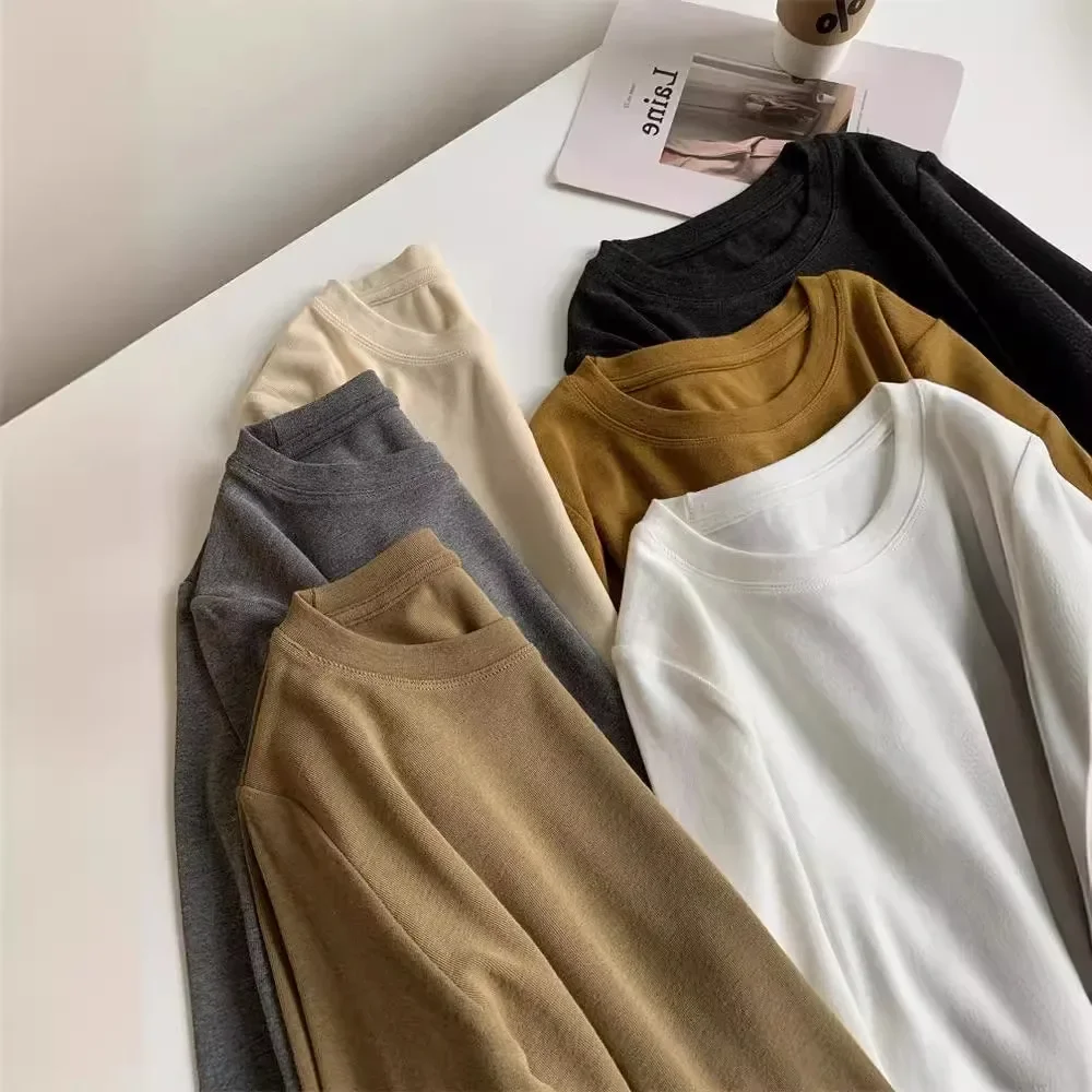 Женский свободный пуловер с круглым вырезом футболка длинным рукавом базовая