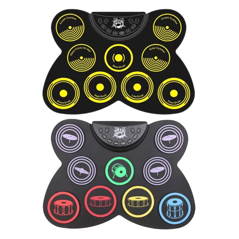 

Electronic Drum Pads, 9 Pads Roll-up Drum Set Built-in Speaker and Drum Sticks