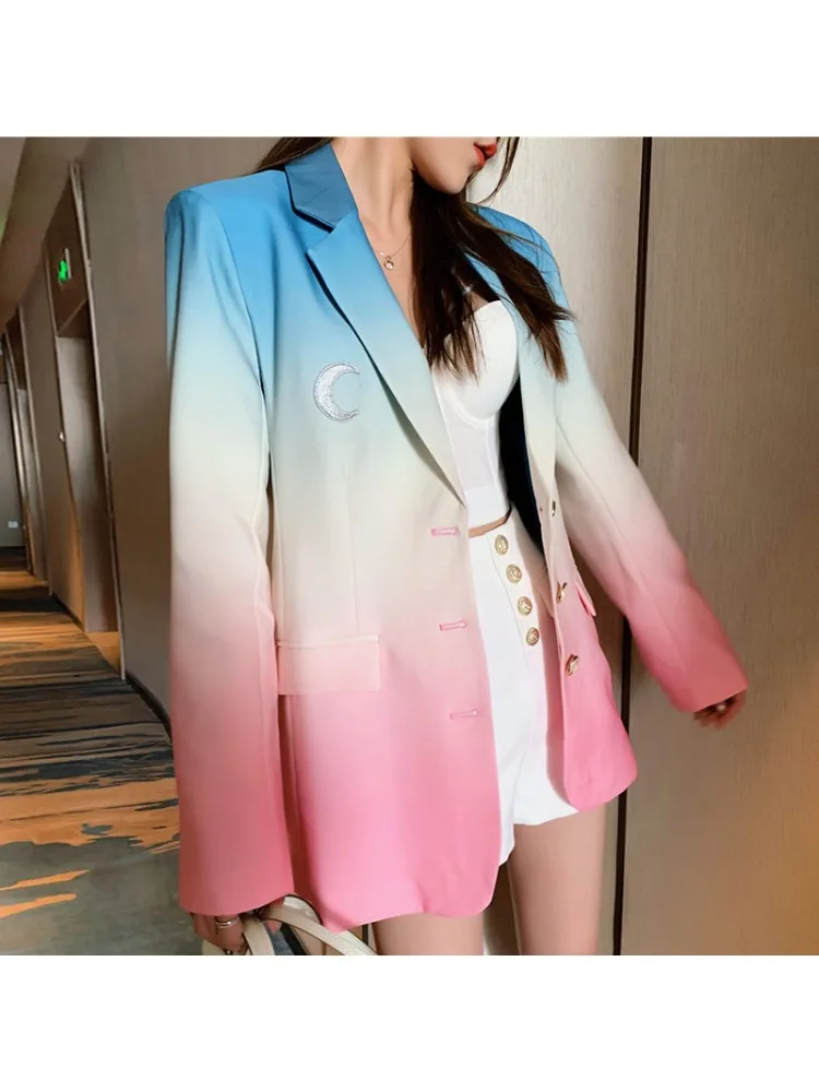 

Женский блейзер, женская одежда, верхняя одежда с градиентными звездами, корейская мода, Женский костюм с длинным рукавом, мешковатая джинсовая одежда