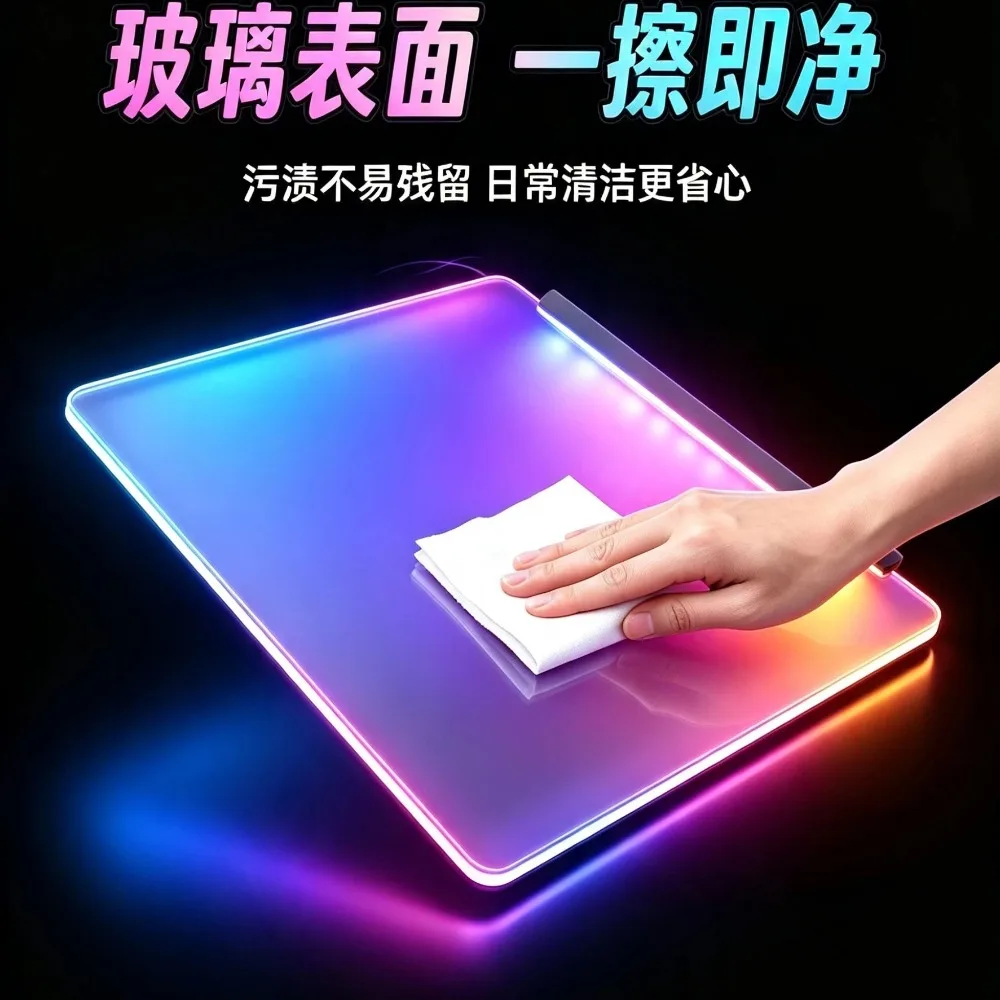 Фото Светящийся RGB-коврик для мыши с закаленным стеклом для киберспорта, настраиваемый, управление 5v3/через приложение на телефоне/кнопкой USB, настольный коврик, аксессуар для ПК. №4