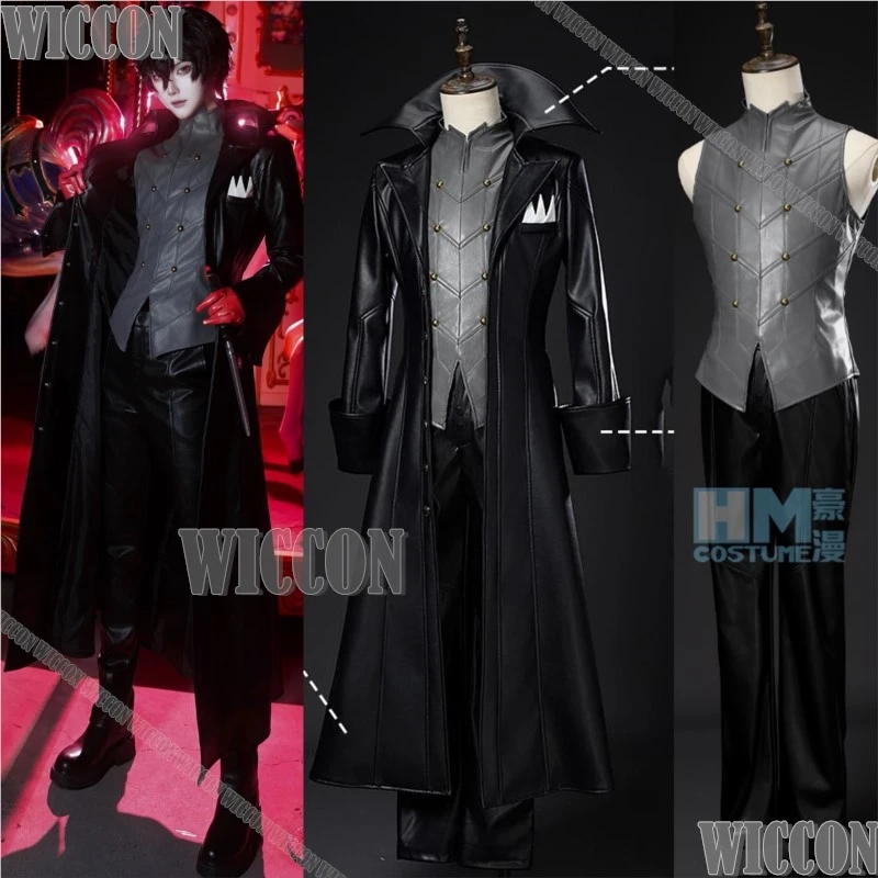 Джокер Amamiya Ren Game Persona 5 P5R Kaitou Косплей Костюм Маска Черная искусственная кожа