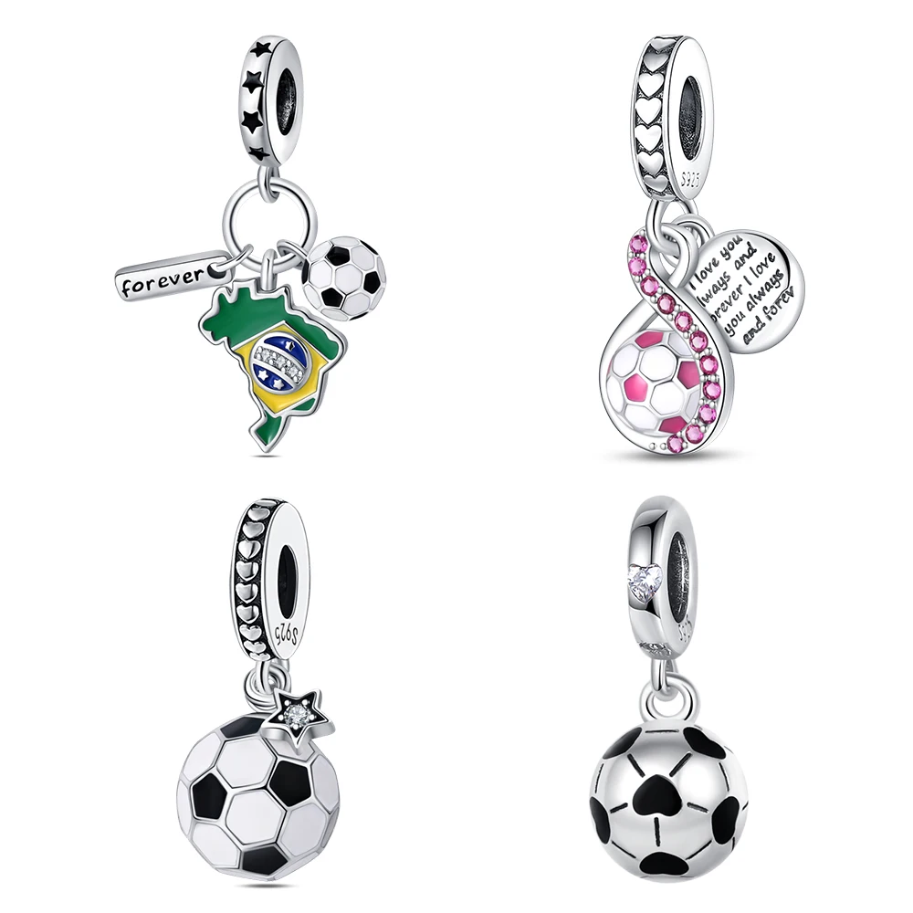 Футбольный кулон из стерлингового серебра 925 пробы подходит для подвесок Pandora