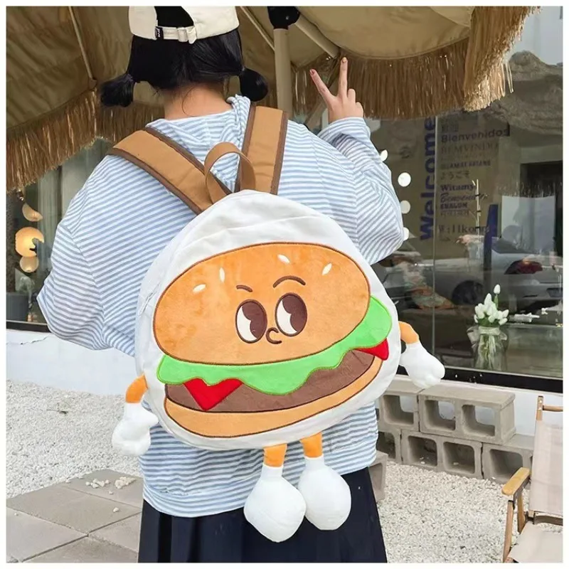 

Cute Hamburger Backpack Women's 2023 New Fashion Cartoon Large Capacity Canvas Backpack Class Student School Bag