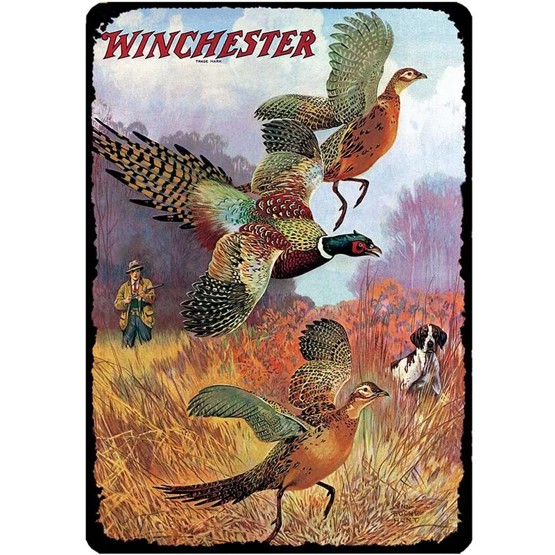 

Vintage Metal Tin Sign Pheasants on The Rise Winchester Firearm Hunting Hunter for Home Bar Pub Kitchen Garage Restaurant