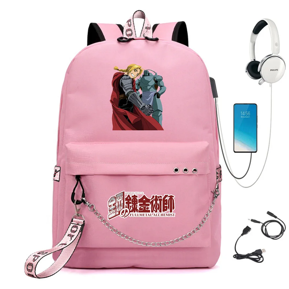 

Anime Fullmetal Alchemist Nylon Backpack Casual USB Schoolbag Packsack Cartoon Student Teenager Knapsack Laptop Bag Zip Bookbag