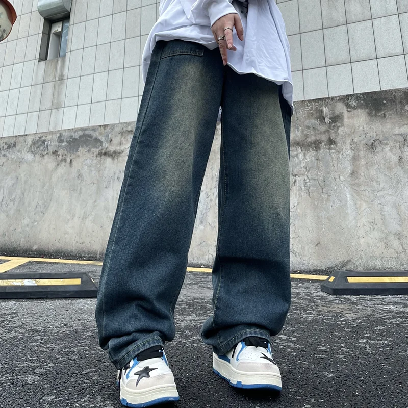Men Clothing 2022 New Pattern Recreational Vintage Nostalgia Blue Jeans Straight Cylinder Loose Street Trousers Autumn Female