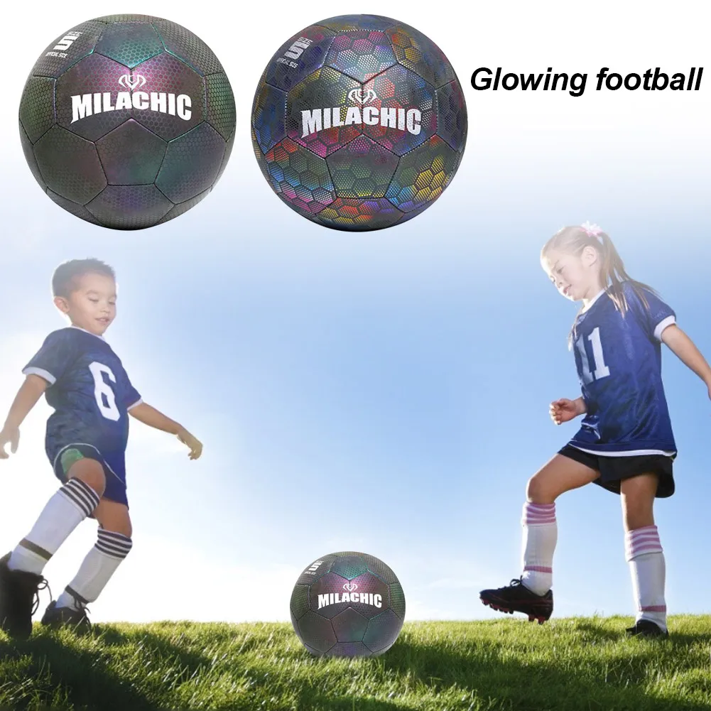 

Luminous Football Holographic Glowing Reflective Soccer Ball Light Up Soccer Balls Glow In The Dark Footballs Croma Ball For