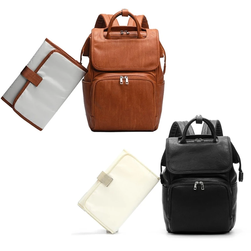 Large Capacity Diaper Bags PU Leather Mummy Maternity Nappy Travel Backpack Multi Function Organizer