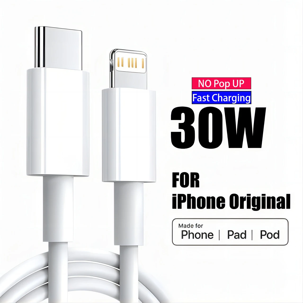 Фото Оригинальный кабель 30 Вт Type C для iPhone 13 12 11 14 Pro Max Mini XS Max 7 8 Plus, зарядное устройство для iPad iPhone, кабель для быстрой зарядки, дата телефона №1