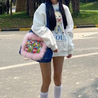 kawaii sanrios shoulder bag hellokittys cartoon cute plush denim large capacity anime portable handbag girl birthday gift
