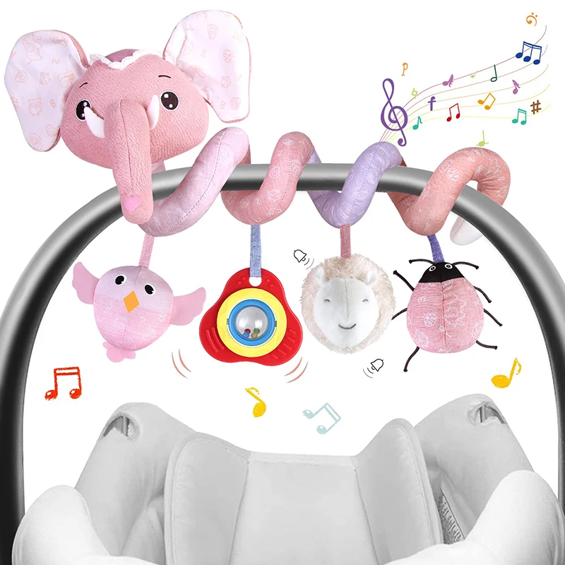 

Car Seat Toys Infant Baby Fox Spiral Plush Activity Hanging Stroller Bar Crib Bassinet Mobile with Music BB Squeaker and Rattles